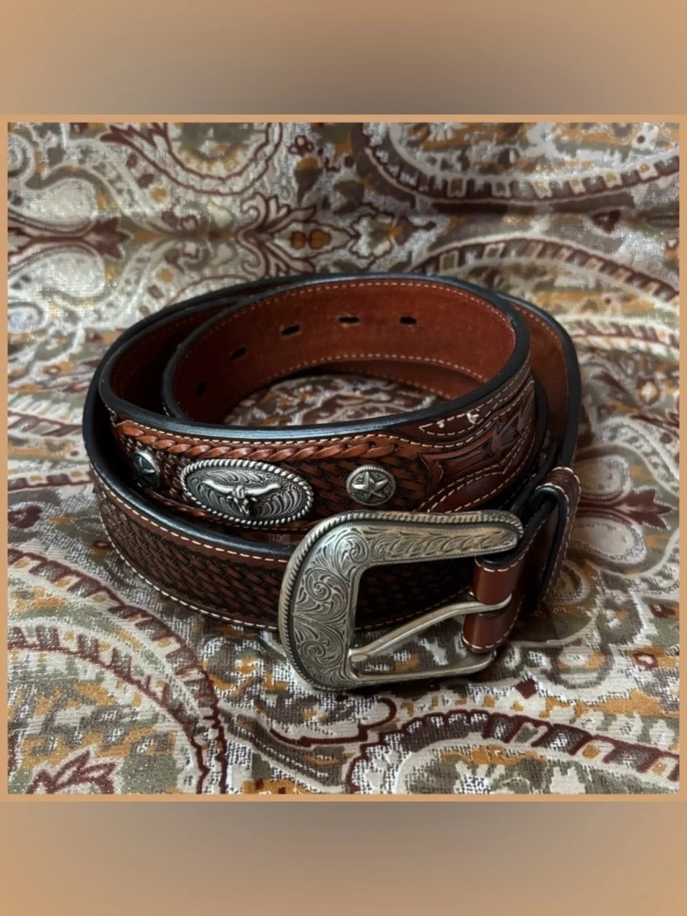 Western Hand Tooled Leather Belt